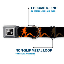 Load image into Gallery viewer, Dog Bone Seatbelt Buckle Collar - Mud Flap Girl Repeat Black/Orange Fade
