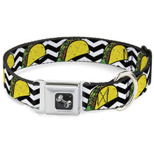 Load image into Gallery viewer, Dog Bone Seatbelt Buckle Collar - Taco/Chevron Black/White