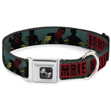 Load image into Gallery viewer, Dog Bone Seatbelt Buckle Collar - ZOMBIE KILLER Zombie March Green/Red/Black