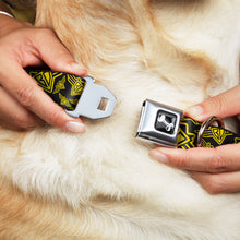 Load image into Gallery viewer, Dog Bone Seatbelt Buckle Collar - BD Logo Scattered Black/Yellow