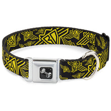 Load image into Gallery viewer, Dog Bone Seatbelt Buckle Collar - BD Logo Scattered Black/Yellow