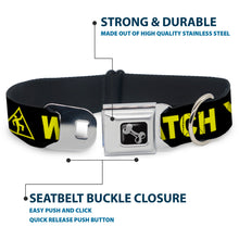 Load image into Gallery viewer, Dog Bone Seatbelt Buckle Collar - CAUTION WATCH YOUR DUBSTEP Black/Yellow