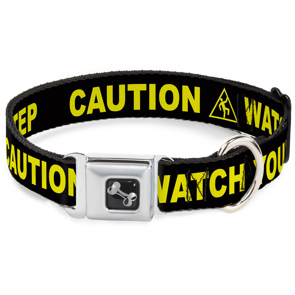 Dog Bone Seatbelt Buckle Collar - CAUTION WATCH YOUR DUBSTEP Black/Yellow