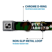 Load image into Gallery viewer, Dog Bone Black/Silver Seatbelt Buckle Collar - FAFO FUCK AROUND &amp; FIND OUT Stencil Camo/White