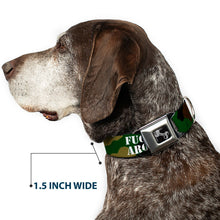 Load image into Gallery viewer, Dog Bone Black/Silver Seatbelt Buckle Collar - FAFO FUCK AROUND &amp; FIND OUT Stencil Camo/White