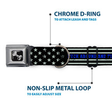 Load image into Gallery viewer, Dog Bone Black/Silver Seatbelt Buckle Collar - FAFO FUCK AROUND AND FIND OUT Thin Blue Line Flag