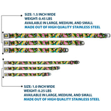 Load image into Gallery viewer, Alice in Wonderland THIS WAY Sign/Flowers Full Color Seatbelt Buckle Collar - Alice &amp; Cheshire Cat Poses/Flowers