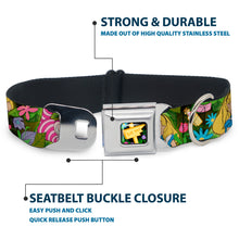 Load image into Gallery viewer, Alice in Wonderland THIS WAY Sign/Flowers Full Color Seatbelt Buckle Collar - Alice &amp; Cheshire Cat Poses/Flowers