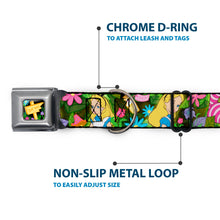 Load image into Gallery viewer, Alice in Wonderland THIS WAY Sign/Flowers Full Color Seatbelt Buckle Collar - Alice &amp; Cheshire Cat Poses/Flowers