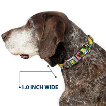 Load image into Gallery viewer, Alice in Wonderland THIS WAY Sign/Flowers Full Color Seatbelt Buckle Collar - Alice &amp; Cheshire Cat Poses/Flowers