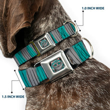 Load image into Gallery viewer, Alice Through the Looking Glass Cheshire Cat Pose Full Color Black Seatbelt Buckle Collar - Cheshire Cat Stripes Gray/Teal/Black