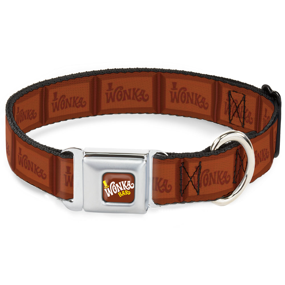 Willy Wonka and the Chocolate Factory WONKA BAR Logo Full Color Brown/Yellow/White Seatbelt Buckle Collar - Willy Wonka and the Chocolate Factory WONKA Chocolate Bar Browns by Buckle-Down