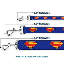 Load image into Gallery viewer, Dog Leash - DC League of Super-Pets Superman Shield Logo Blue/Red/Yellow