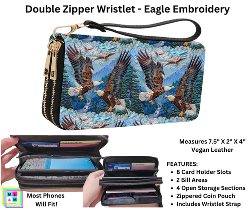 Eagle Embroidery Friends Double Zipper Wristlet by ML&M!