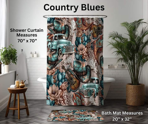 Country Blues Custom Shower Curtain and/or Bath Mat by ML&M