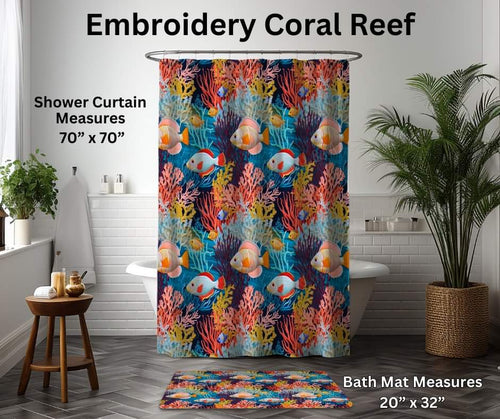 Embroidery Coral Reef Custom Shower Curtain and/or Bath Mat by ML&M