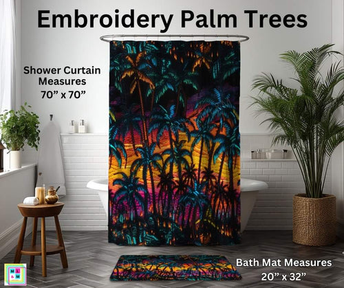 Embroidery Palm Trees Custom Shower Curtain and/or Bath Mat by ML&M