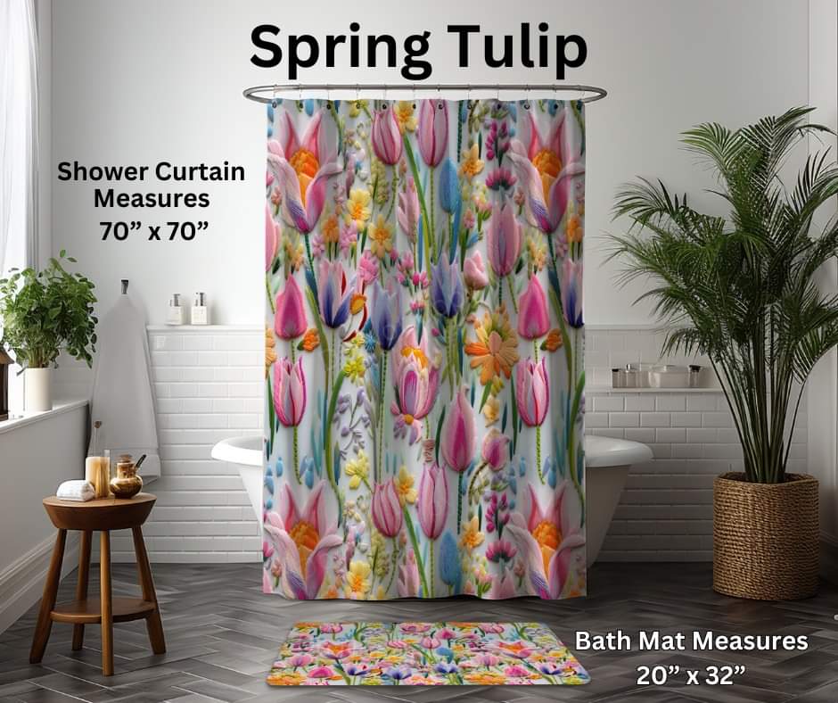 Spring Tulip Custom Shower Curtain and/or Bath Mat by ML&M