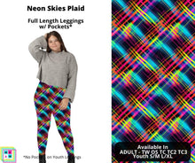 Load image into Gallery viewer, Neon Skies Plaid Full Length Leggings w/ Pockets By ML&amp;M