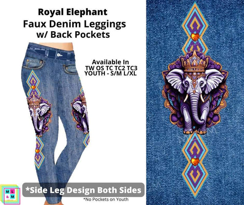 Royal Elephant Full Length Faux Denim w/ Side Leg Designs by ML&M