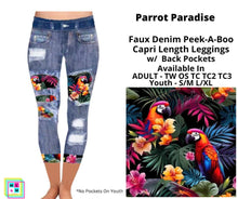 Load image into Gallery viewer, Parrot Paradise Faux Denim Capris