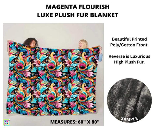 Magenta Flourish Luxe Plush Fur Blanket by ML&M