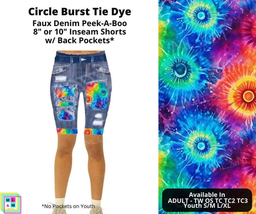 Circle Burst Tie Dye Faux Denim Shorts by ML&M