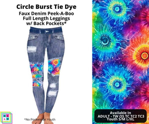 Color Burst Tie Dye Faux Denim Full Length Peekaboo Leggings by ML&M