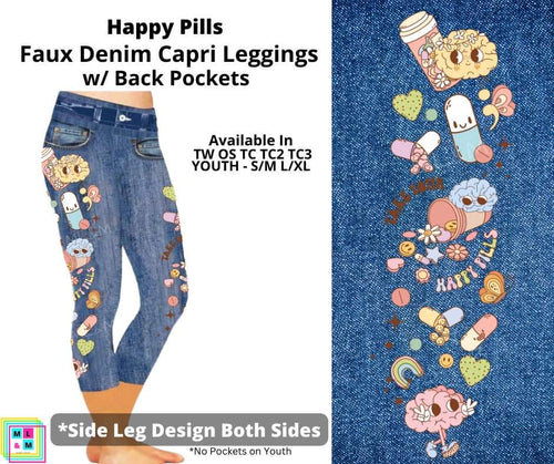Happy Pills Capri Faux Denim w/ Side Leg Designs by ML&M