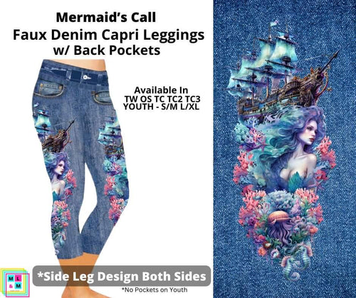 Mermaid's Call Capri Faux Denim w/ Side Leg Designs by ML&M