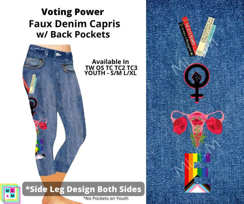 Voting Power Capri Faux Denim w/ Side Leg Designs By ML&M