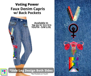 Voting Power Capri Faux Denim w/ Side Leg Designs By ML&M