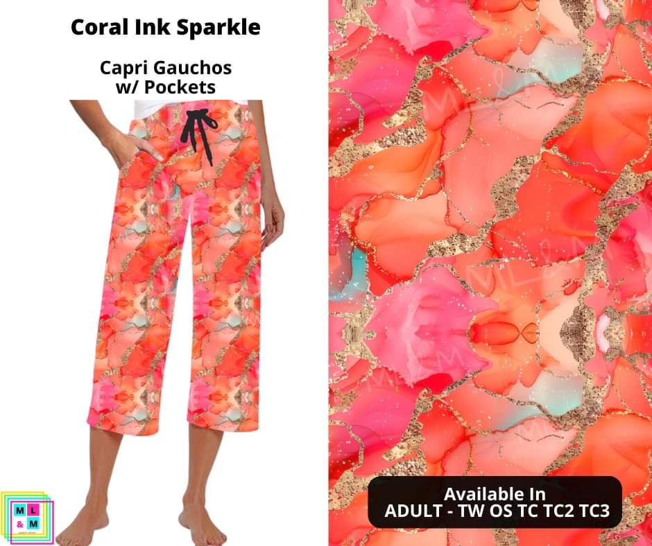 Coral Ink Sparkle Capri Gauchos by ML&M