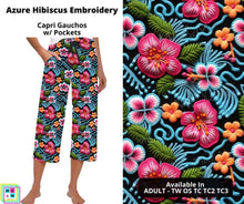 Load image into Gallery viewer, Azure Hibiscus Embroidery Capri Gauchos