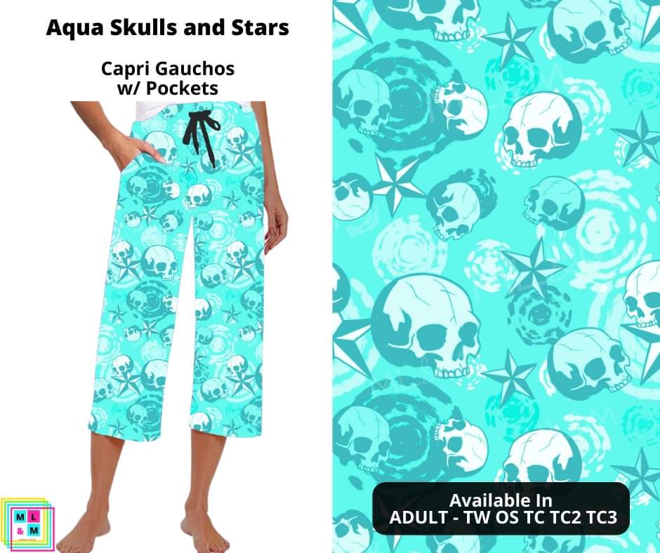 Aqua Skulls and Stars Capri Gauchos by ML&M