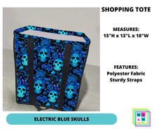 Load image into Gallery viewer, Electric Blue Skulls Shopping Tote