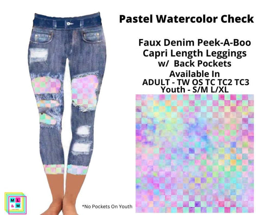 Pastel Watercolor Check Faux Denim Peekaboo Capris by ML&M