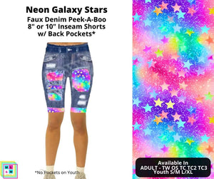 Neon Galaxy Stars Faux Denim Shorts by ML&M