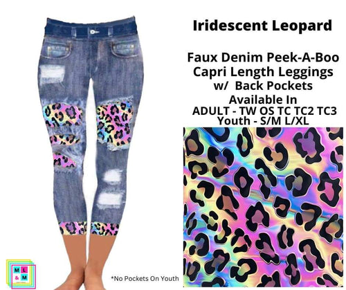 Iridescent Leopard Faux Denim Peekaboo Capris by ML&M