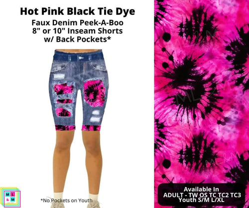 Hot Pink Black Tie Dye Faux Denim Shorts by ML&M