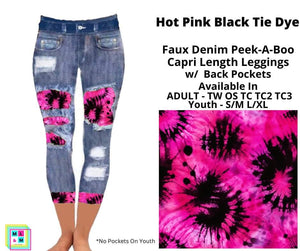 Hot Pink Black Tie Dye Faux Denim Peekaboo Capris by ML&M