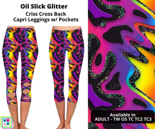 Oil Slick Glitter Criss Cross Capri w/ Pockets by ML&M
