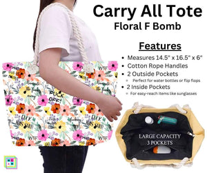 Floral F Bomb Carry All Tote w/ Zipper by ML&M