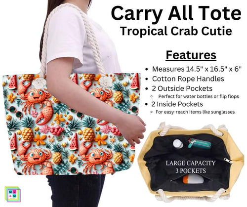 Tropical Crab Cutie Carry All Tote w/ Zipper by ML&M
