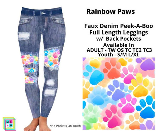 Rainbow Paws Faux Denim Full Length Peekaboo Leggings by ML&M