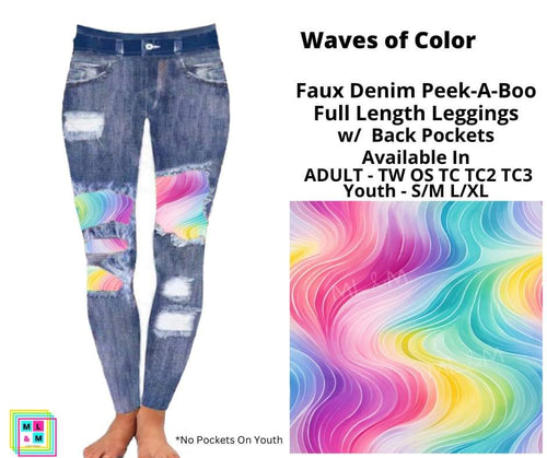 Waves of Color Faux Denim Full Length Peekaboo Leggings by ML&M