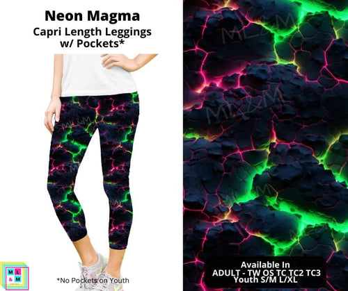 Neon Magma Capri Length Leggings w/ Pockets by ML&M