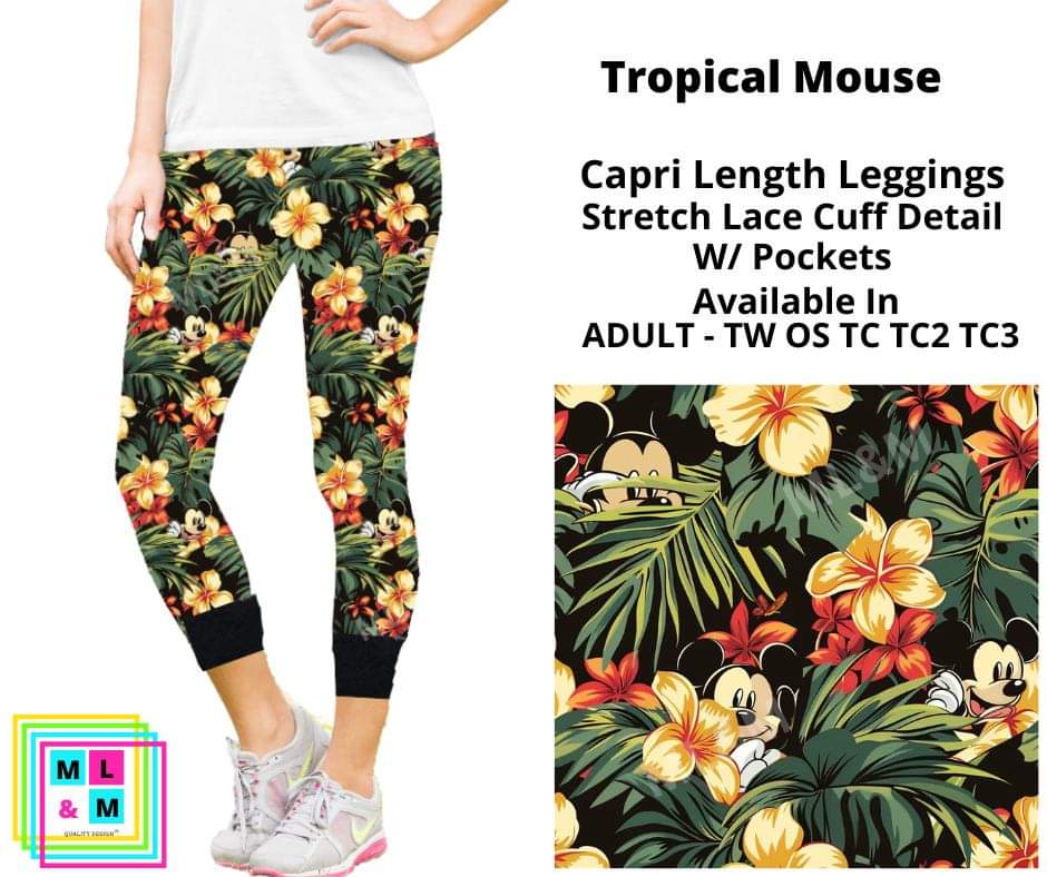 Tropical Mouse Lace Cuff Capris w/ Pockets by ML&M