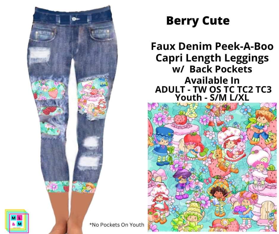 Berry Cute Faux Denim Peekaboo Capris By ML&M