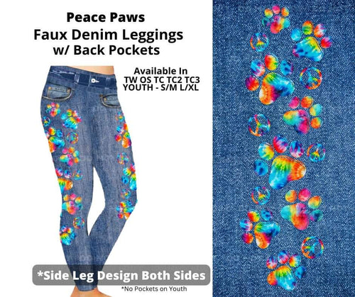 Peace Paws Full Length Faux Denim w/ Side Leg Designs by ML&M